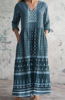 Women's Loose And Fashionable High-end V-neck Printed Dress