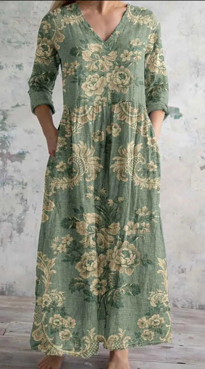 Women's Loose And Fashionable High-end V-neck Printed Dress