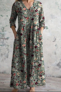Women's Loose And Fashionable High-end V-neck Printed Dress