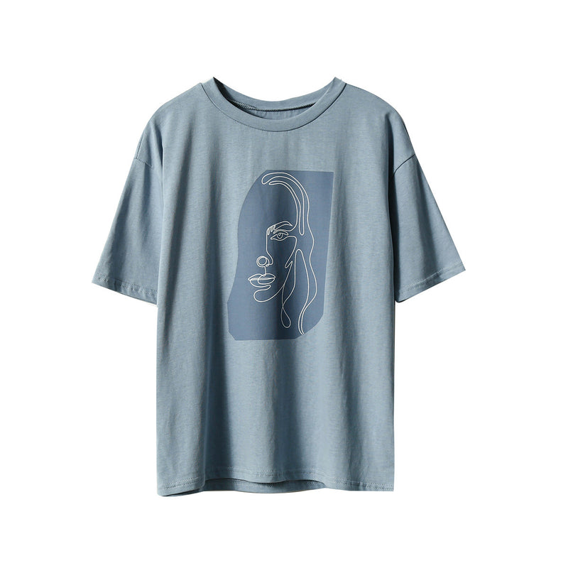 Toppies Abstract T-shirts Character Printing Women Tops Solid Color Summer white Cotton Tops Tees harajuku clothing