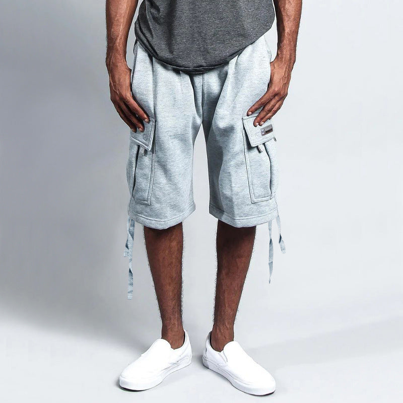 Men's Casual Five-point Overalls Multi-pocket Loose Straight Shorts