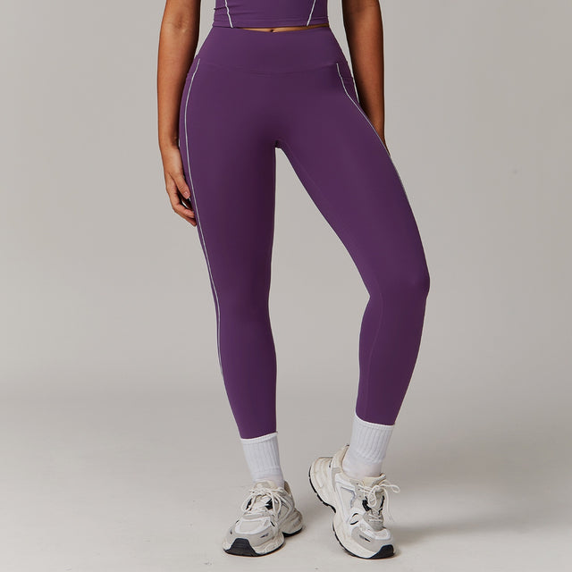 Fitness Contrast Color High Waist Nude Feel Pocket Yoga Pants