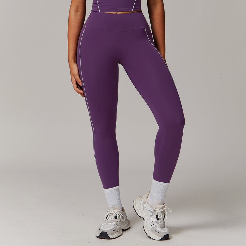 Fitness Contrast Color High Waist Nude Feel Pocket Yoga Pants