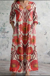 Women's Loose And Fashionable High-end V-neck Printed Dress