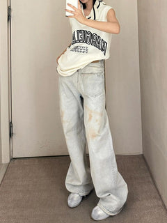American Retro Plus Size Stitching Jeans For Women