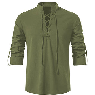Stand Collar Long Sleeve Shirt Cotton And Linen