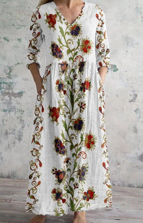 Women's Loose And Fashionable High-end V-neck Printed Dress