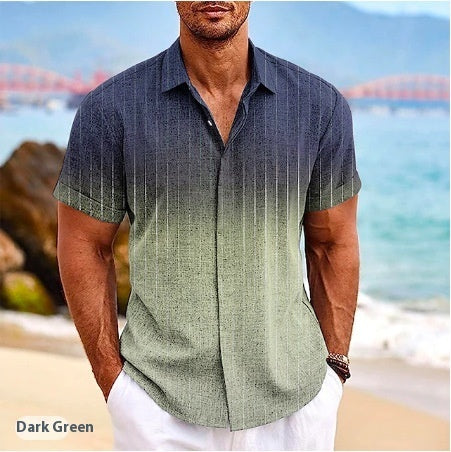 Gradient 3d Printed Short-sleeved Shirt Summer