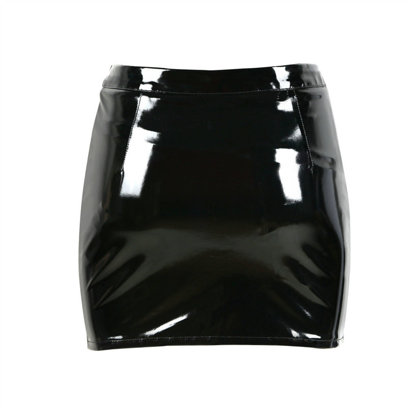 Female PU Leather Tight Fitting Hip Hugging Short Skirt