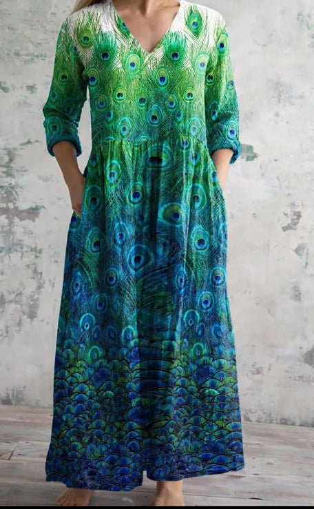 Women's Loose And Fashionable High-end V-neck Printed Dress