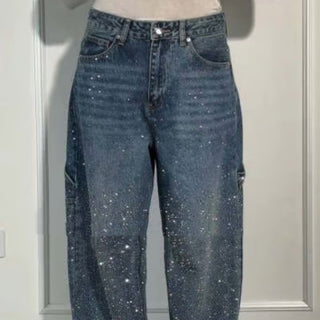 Women's Leisure Rhinestone Loose Harem Jeans