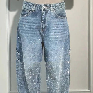 Women's Leisure Rhinestone Loose Harem Jeans