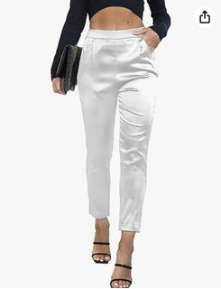 Women's Comfortable Pocket Straight High Waist Acetate Pants