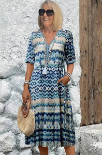 Women's Loose And Fashionable High-end V-neck Printed Dress
