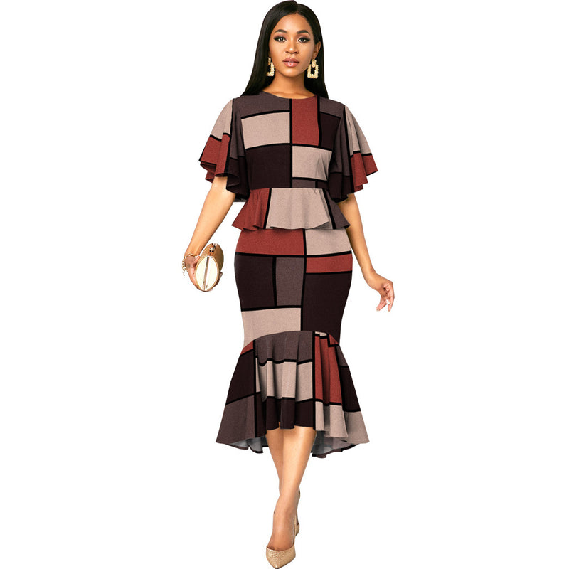 European And American Fashion Digital Printing Short Sleeve Women's Clothing Dress