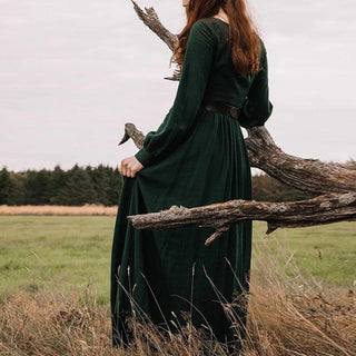 Women's Solid Color Round Neck Long Sleeve Long Dress