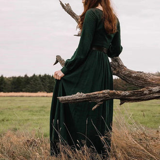 Women's Solid Color Round Neck Long Sleeve Long Dress