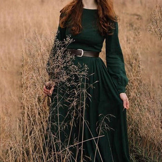 Women's Solid Color Round Neck Long Sleeve Long Dress