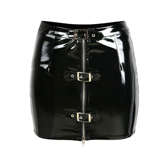 Female PU Leather Tight Fitting Hip Hugging Short Skirt