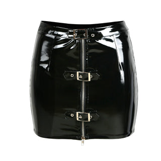 Female PU Leather Tight Fitting Hip Hugging Short Skirt