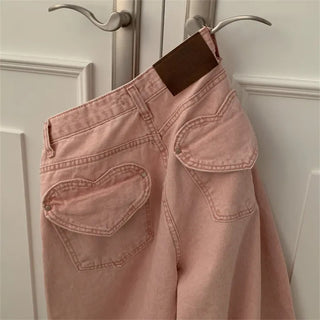 Back Heart-shaped Pocket Jeans For Women In Spring