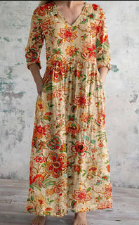 Women's Loose And Fashionable High-end V-neck Printed Dress