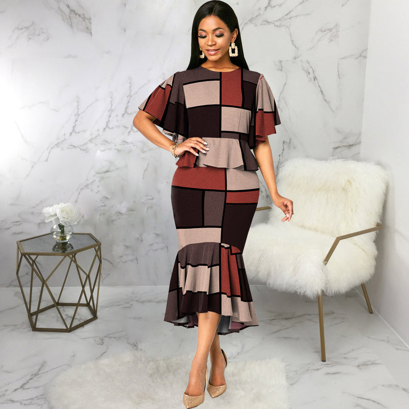 European And American Fashion Digital Printing Short Sleeve Women's Clothing Dress
