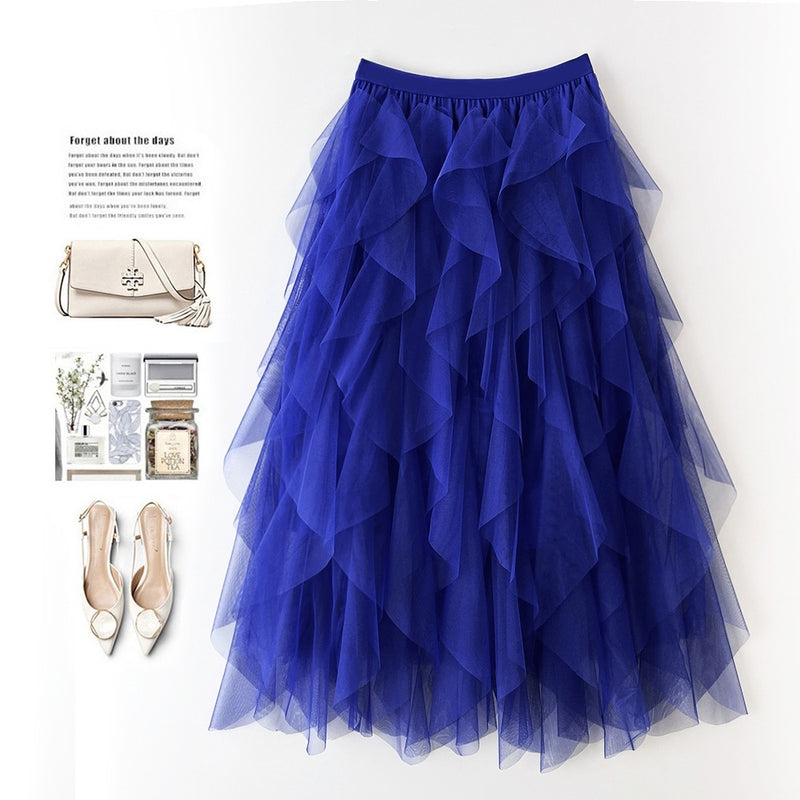 High Waist Mid-length Tassel Elegant Mesh Skirt Ins