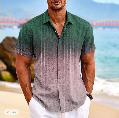 Gradient 3d Printed Short-sleeved Shirt Summer