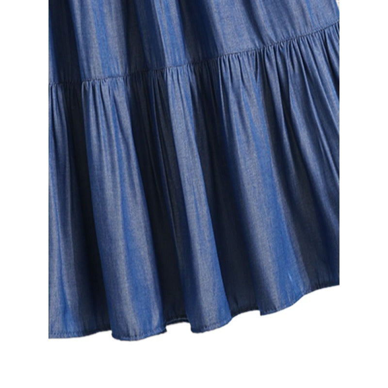 All-match Large Hem Elastic Waist Ice Silk Denim Skirt For Women