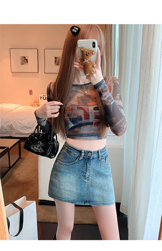 Retro Denim High Waist Hip Skirt