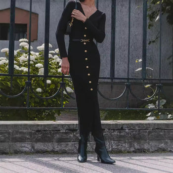 Autumn And Winter Long Sleeve Knitted Dress Sheath