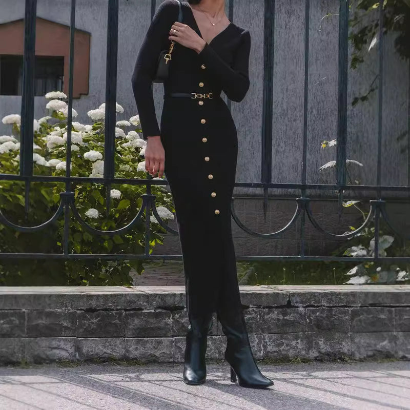 Autumn And Winter Long Sleeve Knitted Dress Sheath