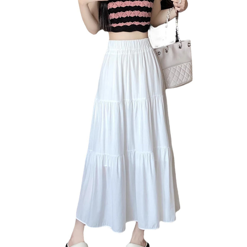 White Elastic High Waist Slimming Tiered Skirt
