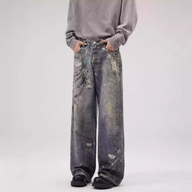 Printed Jeans Men's Loose Straight Personality All-match