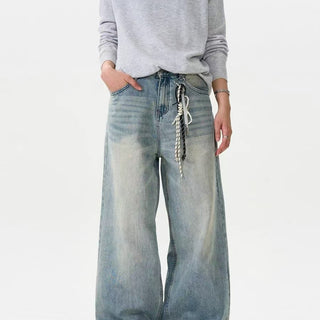 Washed Straight-leg Pants Worn Jeans Men's Loose Wide Leg