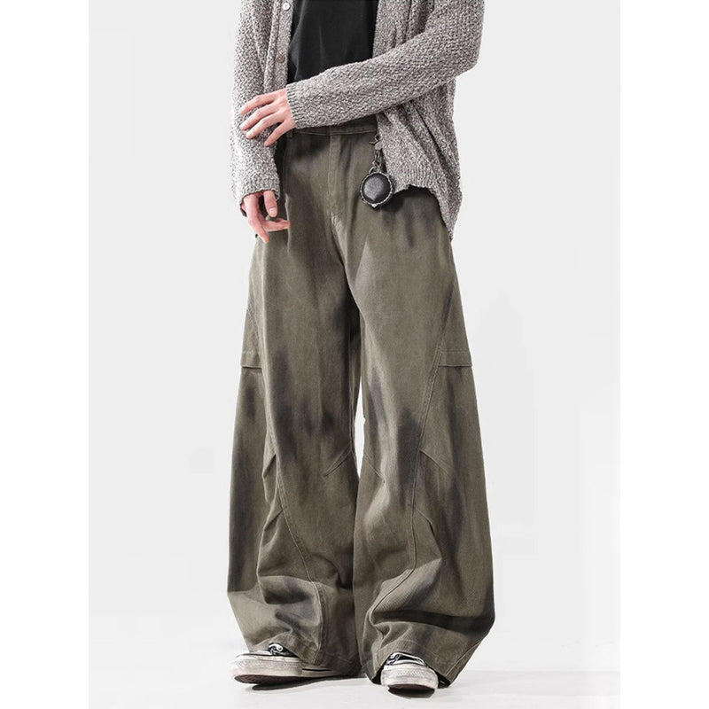 Loose Street Pleated Dirty Dyed Cargo Jeans