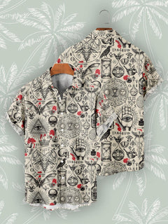 Casual 3D Digital Print Vintage Beach Shirt Men