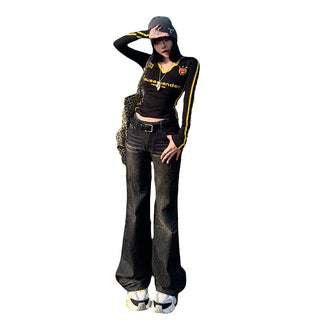 Women's Low Waist Skinny Jeans New Straight Loose Wide Leg