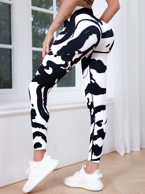 Popular Yoga Pants Women's Gradient Contrast Printing Seamless High Waist