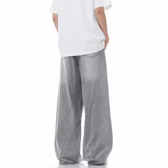 Loose Casual Wide Leg Straight Worn Jeans