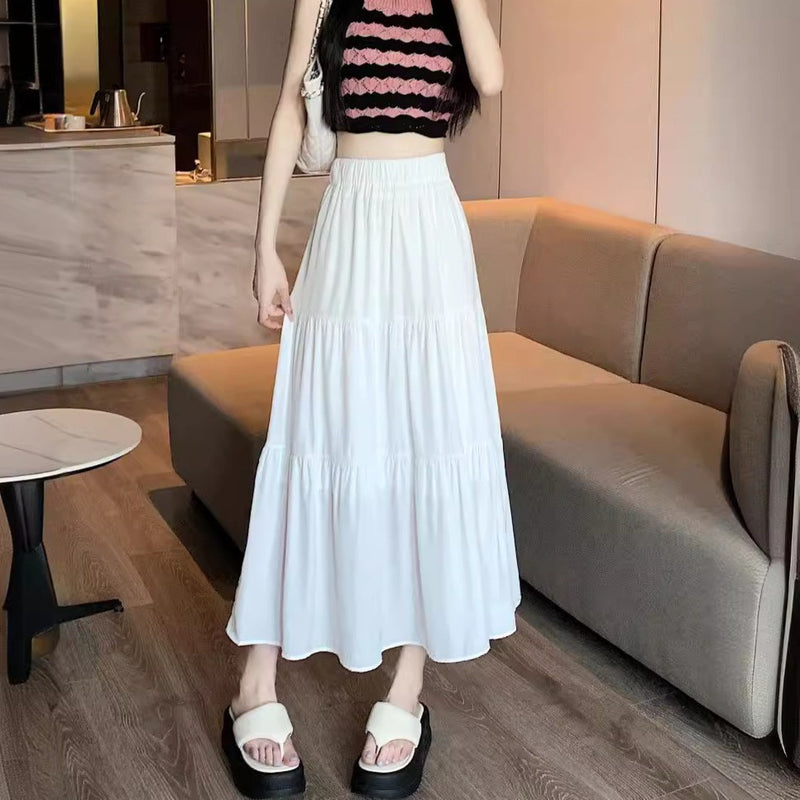White Elastic High Waist Slimming Tiered Skirt