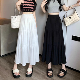White Elastic High Waist Slimming Tiered Skirt