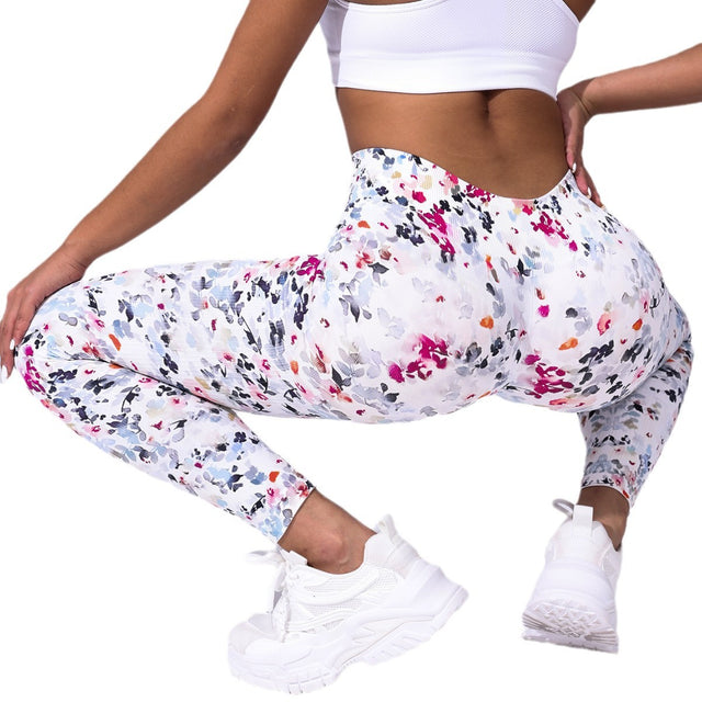 Print Yoga Pants Peach Hip High Waist Running Sports