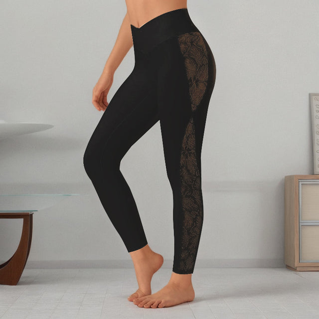 Slim Lace Stitching Yoga Leggings High Top Sports Fitness Pants