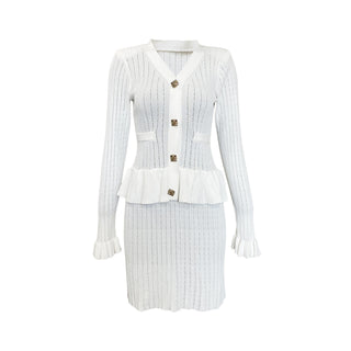 Niche Temperament V-neck Hollow Waist Trimming Knitted Midi Dress
