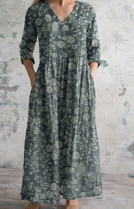 Women's Loose And Fashionable High-end V-neck Printed Dress