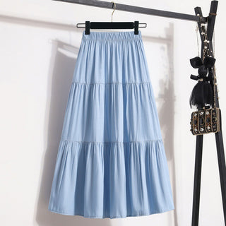 All-match Large Hem Elastic Waist Ice Silk Denim Skirt For Women