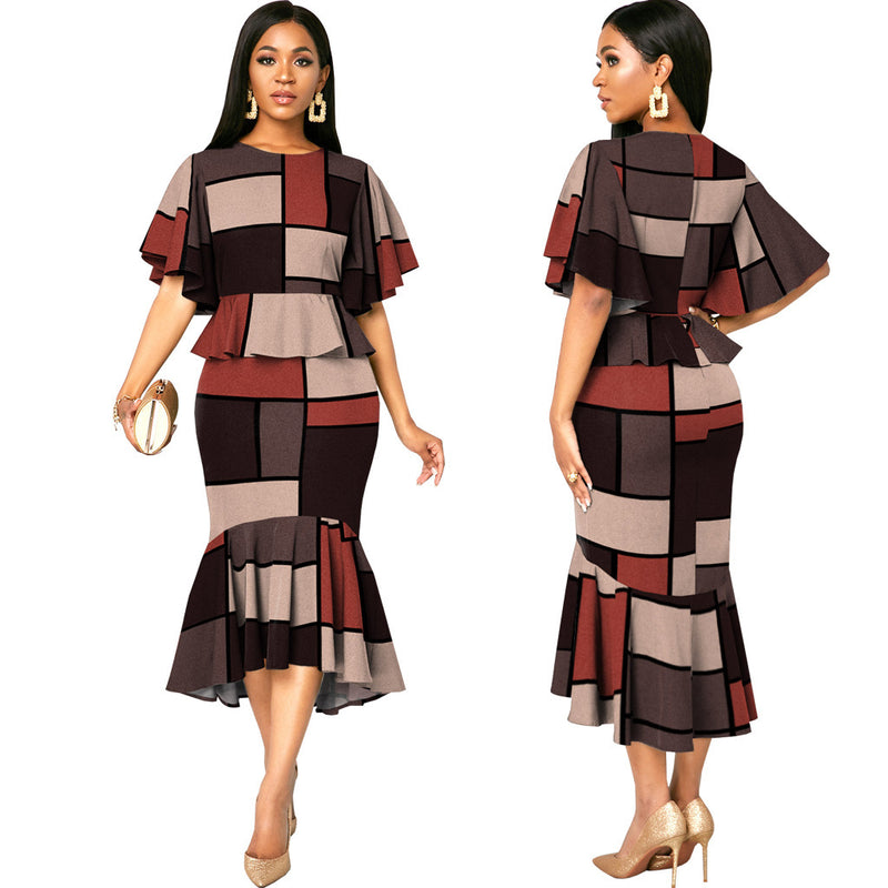 European And American Fashion Digital Printing Short Sleeve Women's Clothing Dress