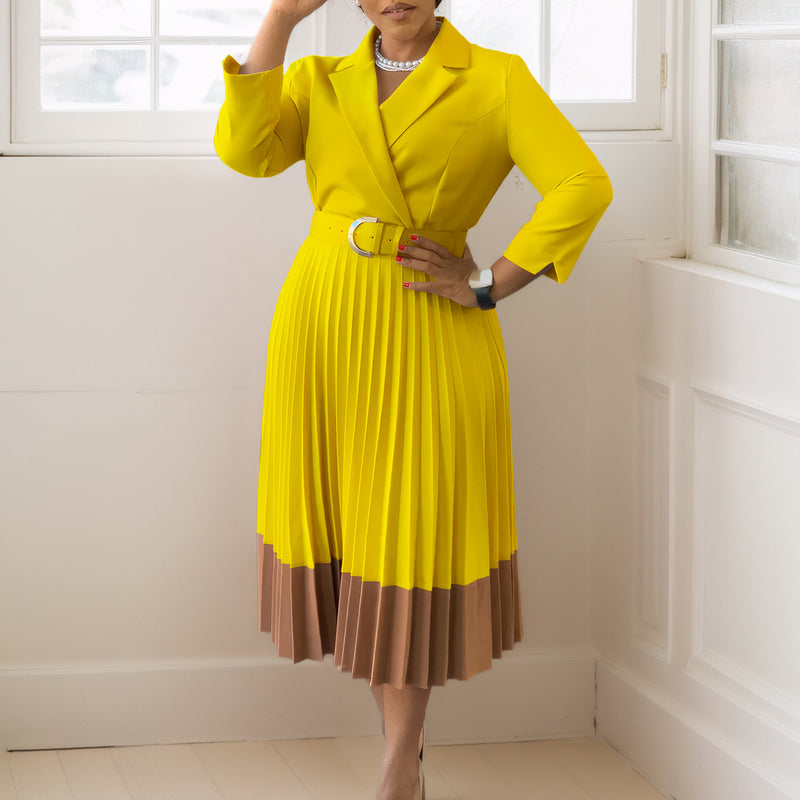 Suit Collar Fashion Elegant Pleated African Dress